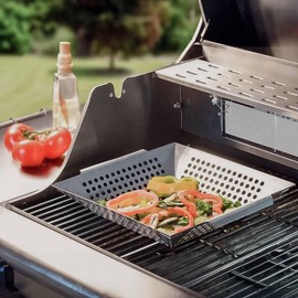 SANTOS Barbecue Basket / Vegetable Basket - Stainless Steel - 30.5 x 30.5 x 6 cm - Grill Wok for Cheese, Vegetables, Meat etc. - Stainless Steel Grill Basket - Vegetarian & Vegan Grilling