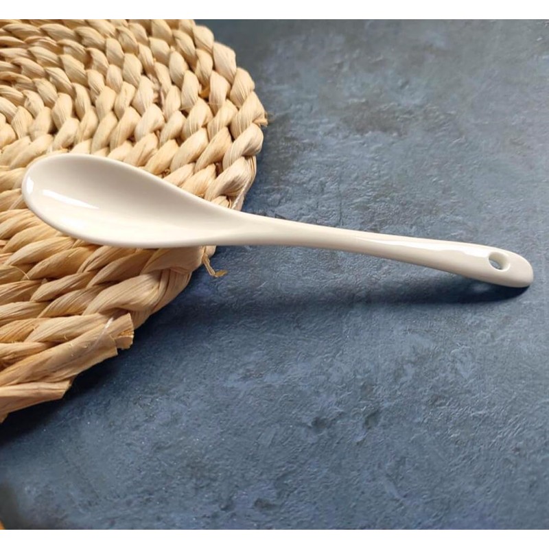 5 Inch White Ceramic Coffee Spoon with Long handle, Small