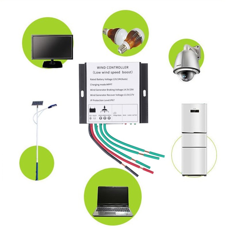 MPPT Wind Turbine Controller 100‑400W 12V 24V Auto Match Wind
