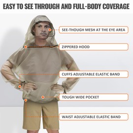 2win2buy Mosquito Bug Suit for Men Women, 2 Pcs Full Body Mosquito Net Suit, Beige, XX-Large