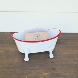 Foreside Home & Garden Red Distressed Rim White Enamel Bathtub Soap Dish