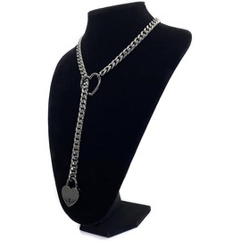 paloli Womens Slip Chain Necklace Heart O-Ring, Punk Rock Cuban Long Necklace Jewelry For Women, Adjustable Lariat Y-Necklace Heart Locker With Key