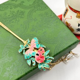 Rabithenn Peony with Pearl Tassels Hairpin Chinese Hanfu and Han Style Hair Retro Flower with Metal Handmade Hair Clip Hair Accessories for Women Girls Long Hair (Peony Flower)