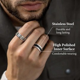 ZENGSING 6 Pieces Silver Spinner Ring Men's Fidget Spinner Rings Stainless Steel Fidget Band Rings Men Stainless Steel Spinner Ring for Men Women, 60, Stainless Steel, No Gemstone