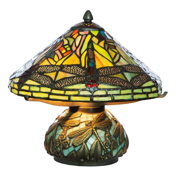 10" H Stained Glass Mini Dragonfly Table Lamp w/Mosaic Base