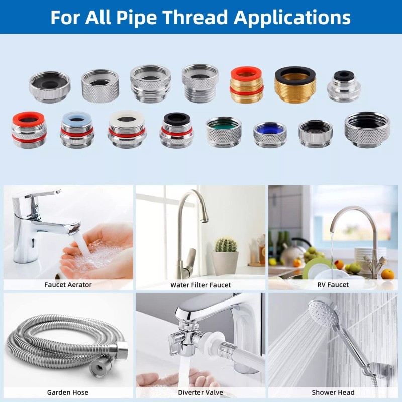 Hibbent 15pcs Faucet Adapter Kit,Brass Faucet Aerator Adapter Set Male
