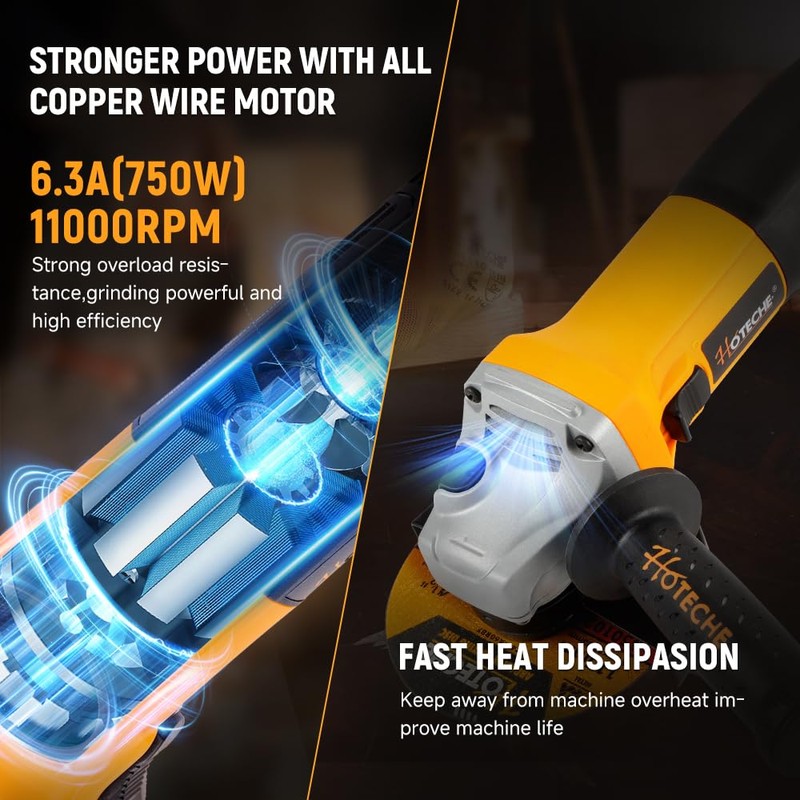 Hoteche 4-1/2-Inch Angle Grinder 6.3-Amp Compact Metal Cutting & Grinding