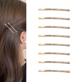 Gold Rhinestone Hair Clips Crystal Bobby Pins for Women's Hair Rhinestone Hair Pins Hairpin Small Metal Hair Clips Sparkly Hair Accessories for Women Girls Rhinestone Bobby Pins 8Pcs