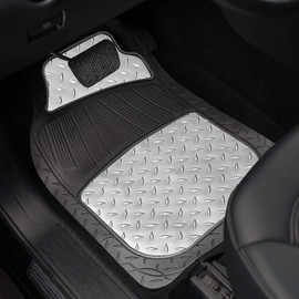 FH Group Automotive Floor Mats - Heavy-Duty Metallic Rubber Floor Mats for Cars, Universal Fit Full Set, Climaproof Floor Mats, Trimmable Floor Mats for Most Sedan, SUV, Truck Floor Mats Silver