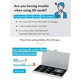 BLUE CRAFT SD Card Case (Max.9 Slots, 1 SD + 8 microSD) Mermory Card Storage Holder Slim Aluminum Anti-Static(Max 9 Slots [1 SD + 8 microSD], Silver)