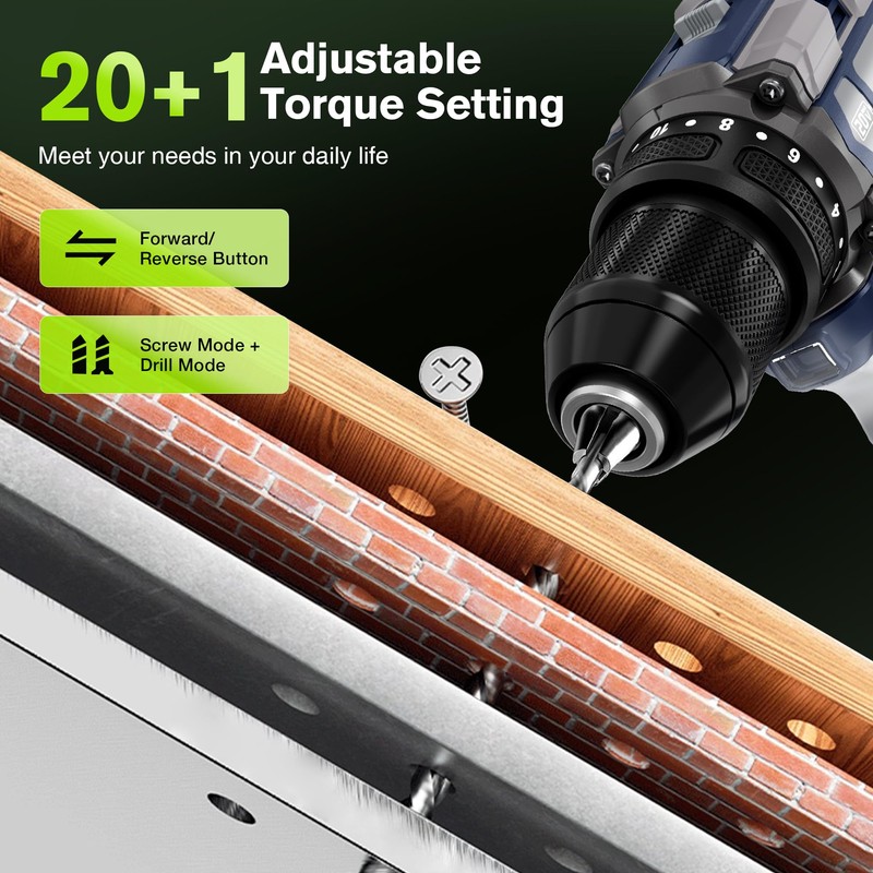 Toolok 20V Max Brushless Cordless Drill Kit, 60 N·m, 1/2-Inch