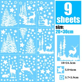 9 Sheet Large Size Christmas Snowflake Stickers Reusable Xmas Window Clings PVC Static Self Sticker for Xmas Winter Decorations Party Ornaments