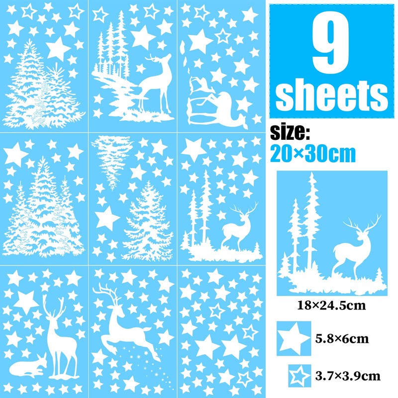 9 Sheet Large Size Christmas Snowflake Stickers Reusable Xmas Window