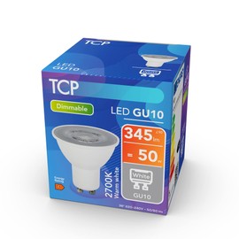 TCP 50W 2700K 345L GU10 Dimmable LED Spotlight Bulb, Warm White, HOALGU345W362527D1P