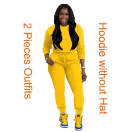 TOPSRANI Womens Two Piece Outfits Bodycon Tracksuit Sweatsuits Crewneck Solid Jogger Workout Lounge Long Sleeve Pant Sets Yellow M