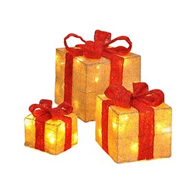 Gravidus Set of 3 Illuminated Gift Boxes, Christmas Decoration, Beige