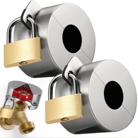 Gnellkoor Outdoor Faucet Lock, 2 Pack Water Hose Bib Spigot Locks Stainless Steel Cover & Brass Padlock Kits for 1-1/2 to 3 Inch Dia Valve Handles to Prevent Garden Faucets and Outside Water Thefted