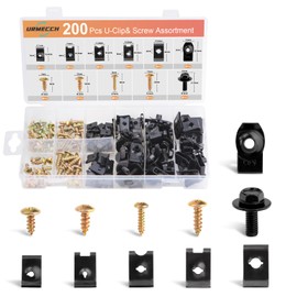 URMECCH 200Pcs Car U-Nuts Clips and Screw Assortment Kit, 11 Different Sizes Automotive U-Clip & Screw Parts for Dash Door Panel Interior, M6 Engine Under Cover Undertray Splash Shield Guard Bolts