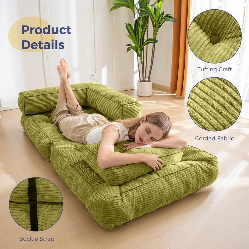 MAXYOYO Folding Sofa Bed, L-Shaped Convertible Sofa Bed with Armrest