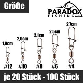 Paradox Fishing Fishing Swivel Set I Includes Sizes #4-#12 100 Pieces I Swivel Fishing Swivels Fishing Accessories Set Swivel Assortment Fishing Swivels with Carabiner Swivel Fishing Accessories