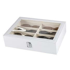 Homeanda White PU Leather Eye Glasses Eyeglass Eyewear Sun glasses Sunglasses Box Storage Case Tray Display Showcase Organizer Box (White)