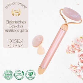Masseur Face Roller Stone Quartz Electric Pink - Roller in 100% Natural Pink Quartz - Integrated Vibration System for More Efficiency - Anti-Ageing - Stimulates Blood Circulation - Sun & Sia