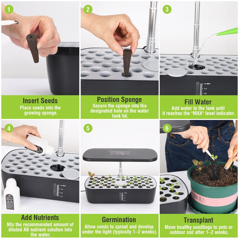 Hydroponics Growing System Kit 52 Pods, Indoor Herb Garden with
