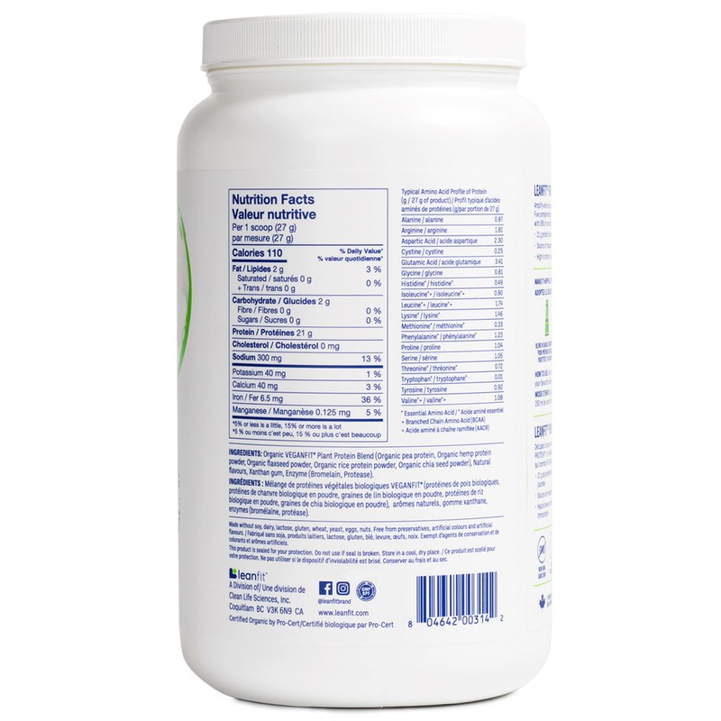 LEANFIT ORGANIC PLANT-BASED PROTEIN, Plain, Unsweetened - Vegan, Soy Free,