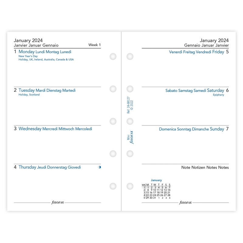 Filofax Mini week on two pages 4 language 2024 diary