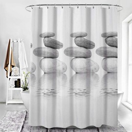 Queta Shower Curtain Anti Mould Shower Curtain 180 x 180 Grey Pebble Waterproof Shower Curtain with 12 Shower Curtain Hooks