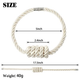 BEL AVENIR Magnetic Curtain Tiebacks, Decorative Drapery Holdbacks Modern Woven Tie-Backs with Exquisite Knot (Beige, 2 Pack)