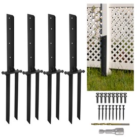YVHFWOY Heavy Duty Steel Fence Repair Kit - Post Anchor Double Ground Spike Support for Repairing Damaged Fence Posts or Mailbox (4Pack)