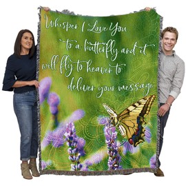 Pure Country Weavers Whisper I Love You to A Butterfly Blanket - Sympathy Bereavement Gift Tapestry Throw Woven from Cotton - Made in The USA (72x54)