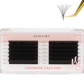 KIARA SKY LASH Premium Cashmere Easy Fan Lash Extensions | Soft Semi-matte natural finish | Fans like Butter | For Professional Eyelash Extensions Use Only | Black, (CC-0.07-14MM)