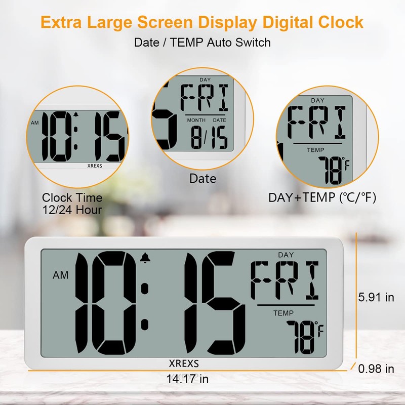 Large Digital Wall Clock, Electronic Alarm Clocks for Bedroom, Count