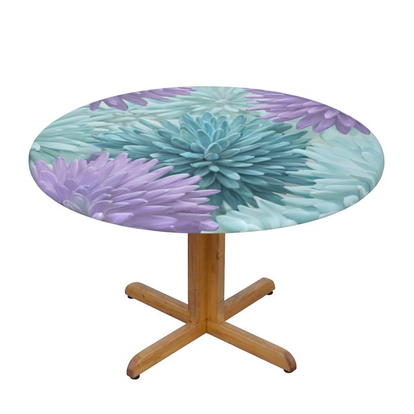 Futterya Round Tablecloth Dahlia Flowers Fitted Elastic Waterproof Wipeable Table