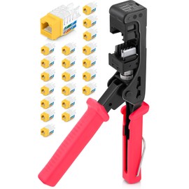 Everest easyJACK - 45° Angled Speed Termination Keystone Tool - with 20-Pack of RJ45 Cat6 Keystone Jacks in Yellow - RJ45 Punch Down Tool Cat6, Network Punch Down Tool, Punchdown Tool Cat6