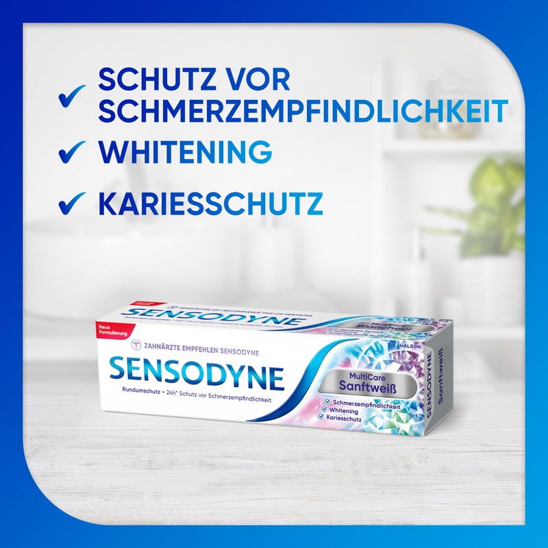 Sensodyne MultiCare Sanftweiß Zahnpasta, 4x75ml, tägliche Zahncreme mit Fluorid, für