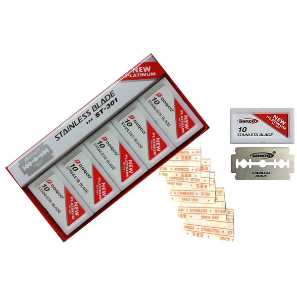 Dorco Double Edge Razor platinum stainless Blades Red ST 301- Stainless (1 Box = 100 Blades)