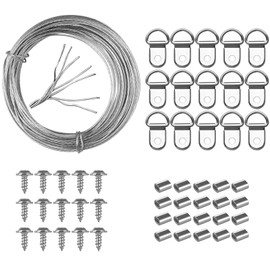 Picture Hanging Wire, yeestone Picture Hanging Kit, Including 10m Heavy Duty Picture Hanging Wire, 15PCS D Rings, 15PCS Screws and 20PCS Crimp Tubes, Picture Wire Hanging Kit for Picture Clock