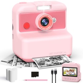 CAMCLID Cámara Instantánea para Niños, 3,0 Pulg Camara Fotos Niños, 48MP/2.5 UHD Cámara Instantánea con Tarjeta de 32 GB, Juguete Educativo Regalo Niñas/Niños 3-11 Años(Rosa)