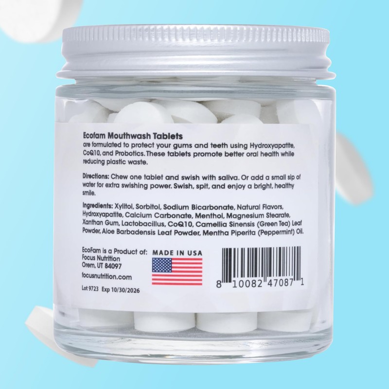 ECOFAM Peppermint Mouthwash Tablets - Chewable Tablet for Fresh Breath