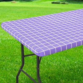 Spotjoy Rectangle Vinyl Table Cloth 30x72, Waterproof Elastic Fitted Tablecloth with Flannel Backing, Plastic Table Cover for Picnic, Camping, Outdoor, Lavender
