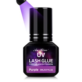 UV Eyelash Glue 5ml DIY Lash Extensions UV Glue Waterproof Light Curing 1 Sec Quick-Drying 8-10 Weeks Long Lasting Professional Use Only (Purple)