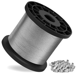 1/16 Wire Rope - 328FT 304 Stainless Steel Cable, 7x7 Strand, 368 lbs Breaking Strength with 150 Crimping Sleeves - Versatile for String Lights Hanging, Hanging Decor, Trellis Wire, Braided Cable