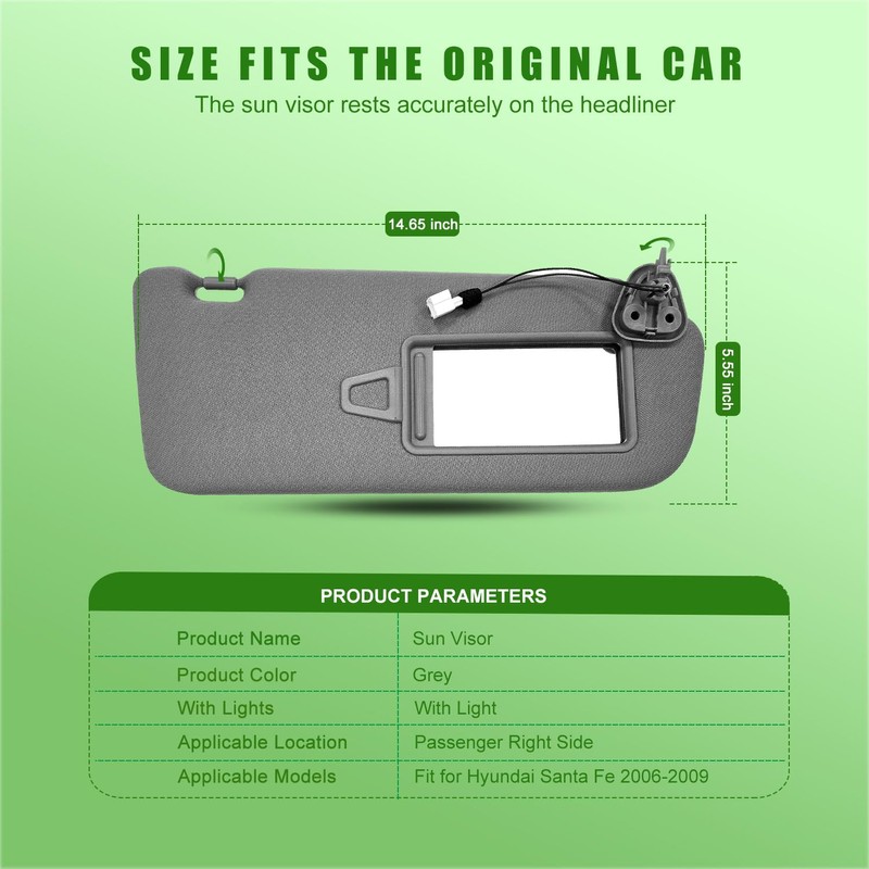 Passenger Right Side Sun Visor Replacement Fits for Hyundai Santa