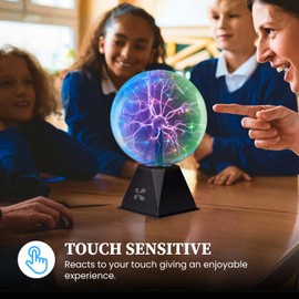 Katzco Colorful Plasma Ball - 8 Inch Static Electricity in a Vacuum Pressurized Glass Globe - Multicolored, Nebula, Thunder Lightning, Plug-in for Parties, Decorations, Prop, Home, STEM