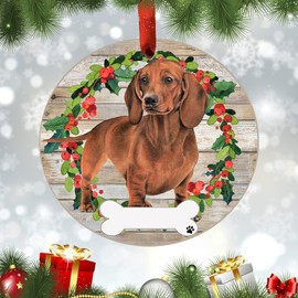 E&S Imports Red Dachshund Ornament - E&S Pets - DIY Personalizable - Dog Gifts - Ceramic Round with Glazed Finish - X-mas Decoration - Christmas Ornaments Craft Gifts - Ornaments for Pet Lovers