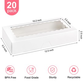 Kucoele 20 PCS Bakery Boxes with Window, 12.5 x 5.5 x 2.5 Inches Pastry Boxes Auto-Popup Treat Boxes for Chocolate Covered Strawberries, Hot Cocoa Bombs, Cookies, Donuts, Muffins