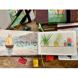 tumuarta Watercolor Sketchbook, 300 GSM, 9X14 CM, 25% Cotton Paper, Cold Press, 48 Pages, Acid Free Watercolor Paper Sketch Book for Wet and Dry Techniques Mixed Media Pad On The Go